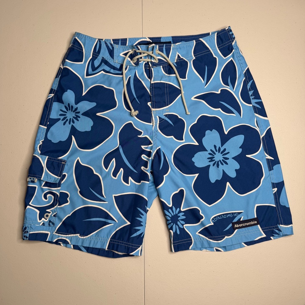 Abercrombie‎ & Fitch Mens Size 34 Blue Floral Board Shorts Swim Trunks Hibiscus